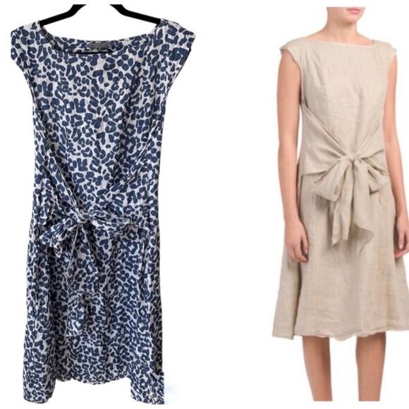 Anthropologie Dresses & Skirts - Piazza Del Tempio Italian 100% Linen Cap Sleeve Flowy Midi Dress w/ Waist Tie